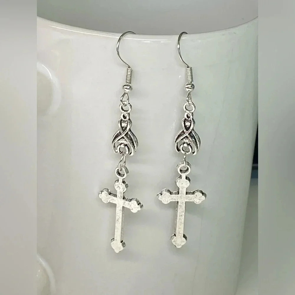3 for $25/ Silver Small Christian Drop Earrings NWT